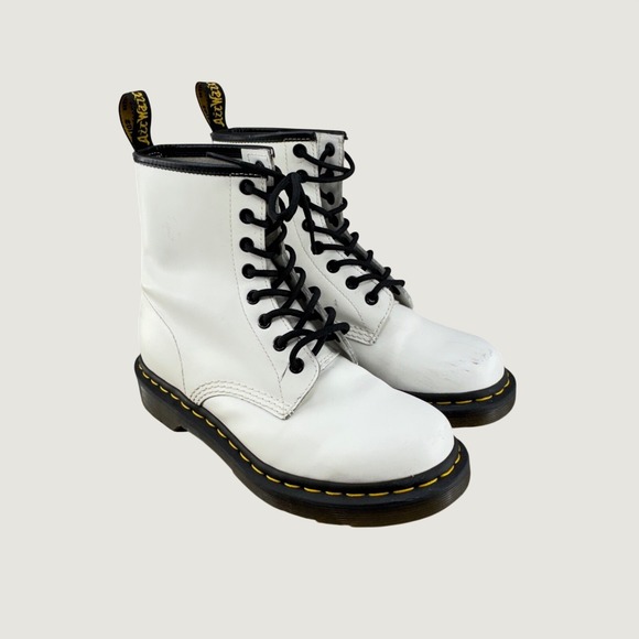 Dr. Martens Shoes - Dr. Martens 11821 Boots Womens Size 7 White Leather Combat Punk‎ Grunge Goth